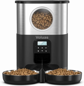 VOLUAS Automatic Cat Feeders for Two Cats, Pet Feeder for Cats and Dogs Timed Cat Feeder Pet Dry Food Dispenser, Black