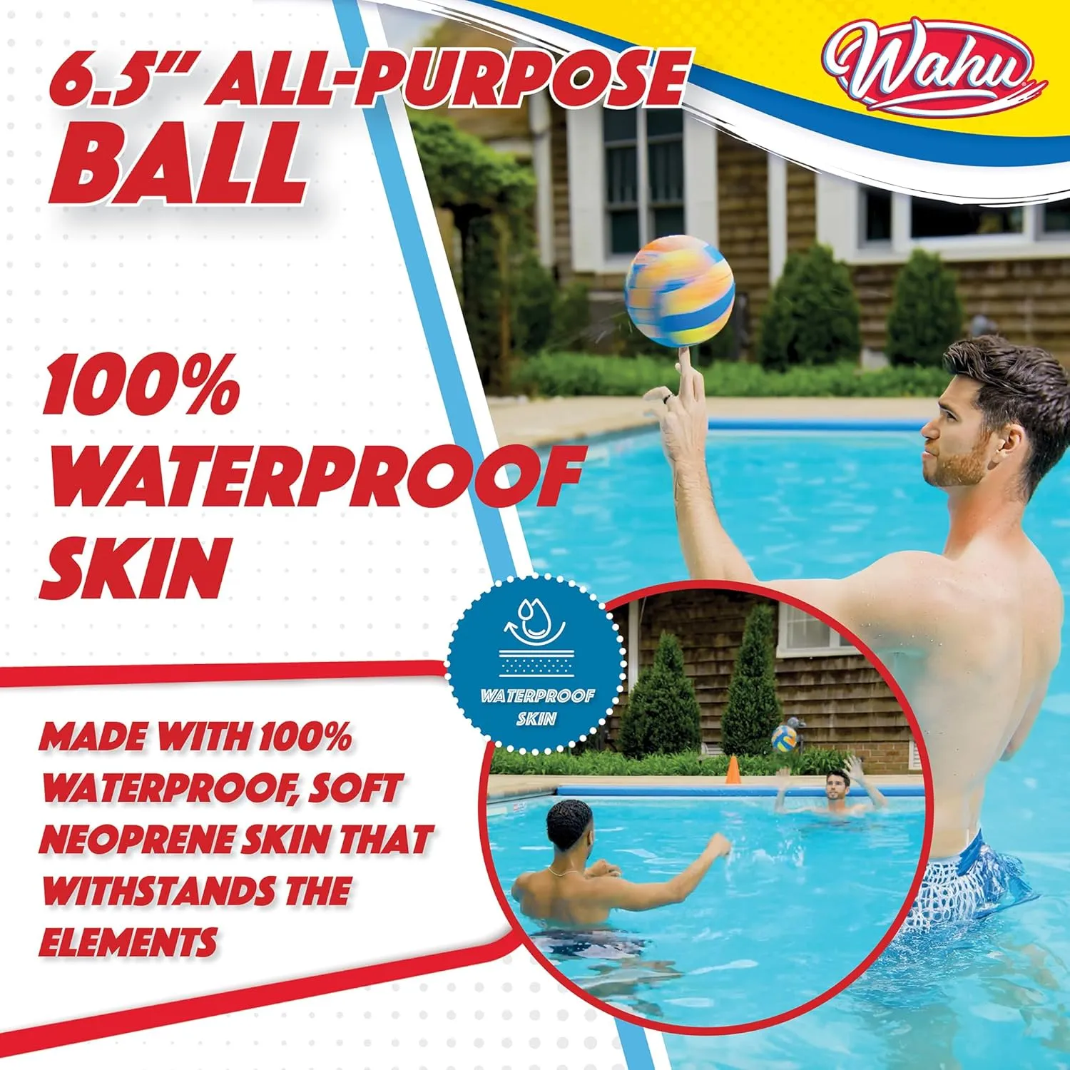 Wahu 100% Waterproof All-Purpose Pool Ball for Beach Volleyball, Soccer, and More, 6.5" Round Water Ball for Beach and Pool Sports Games, Orange