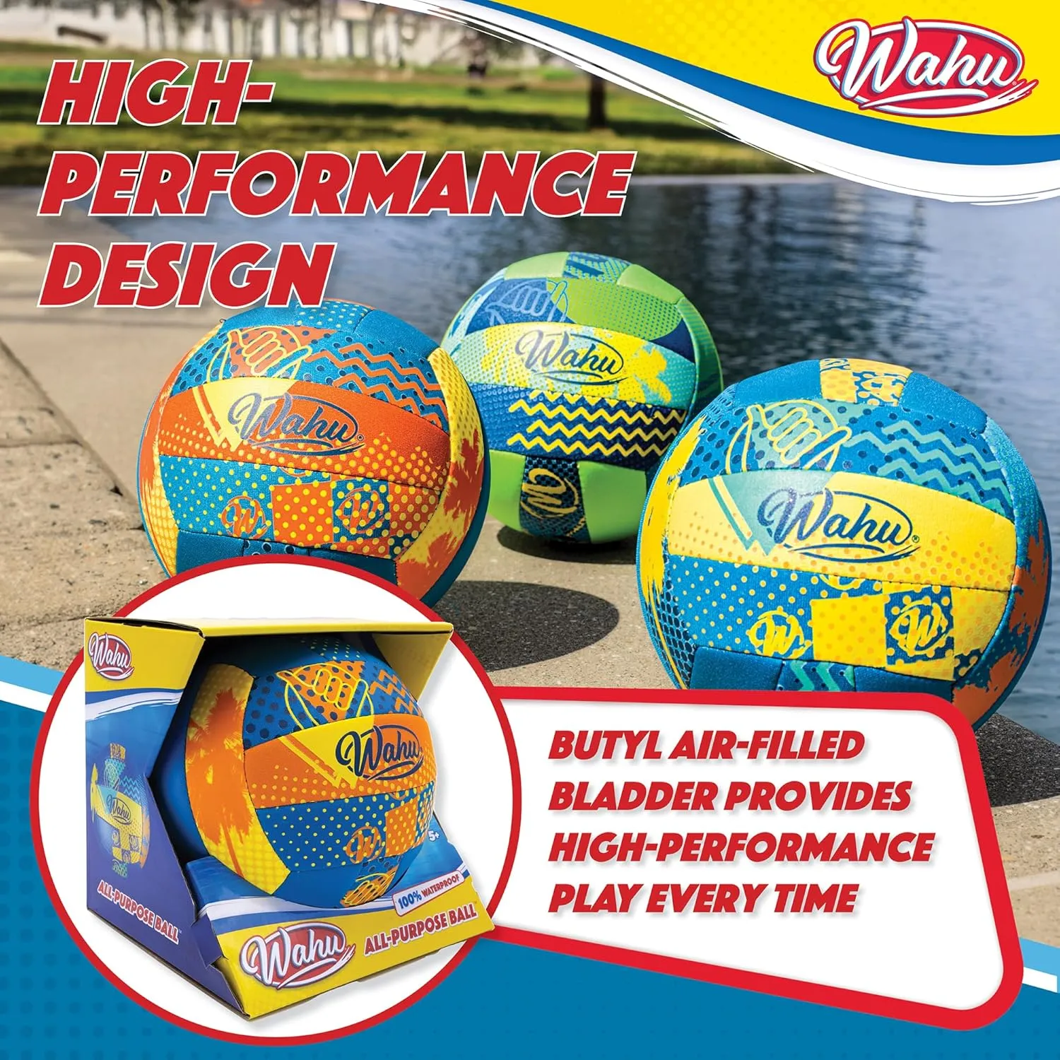Wahu 100% Waterproof All-Purpose Pool Ball for Beach Volleyball, Soccer, and More, 6.5" Round Water Ball for Beach and Pool Sports Games, Orange