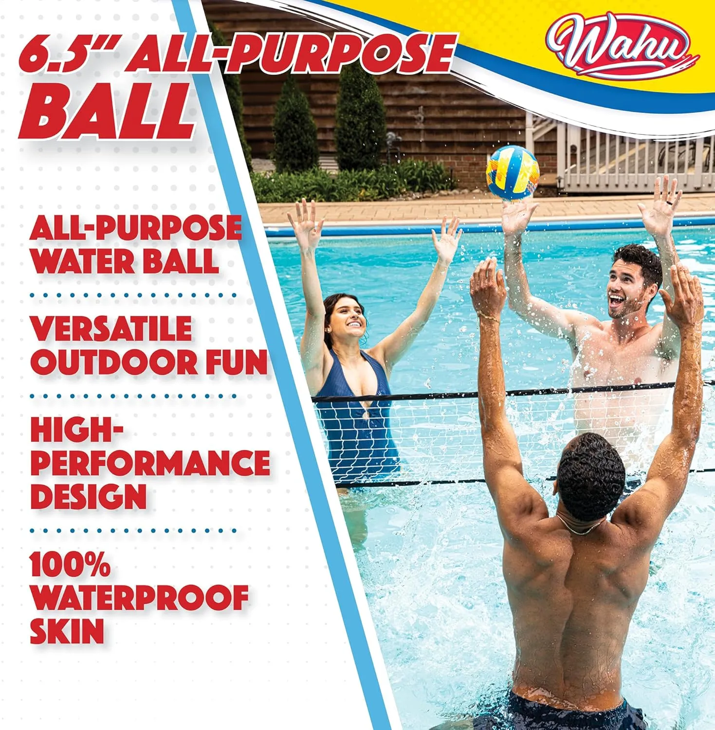 Wahu 100% Waterproof All-Purpose Pool Ball for Beach Volleyball, Soccer, and More, 6.5" Round Water Ball for Beach and Pool Sports Games, Orange