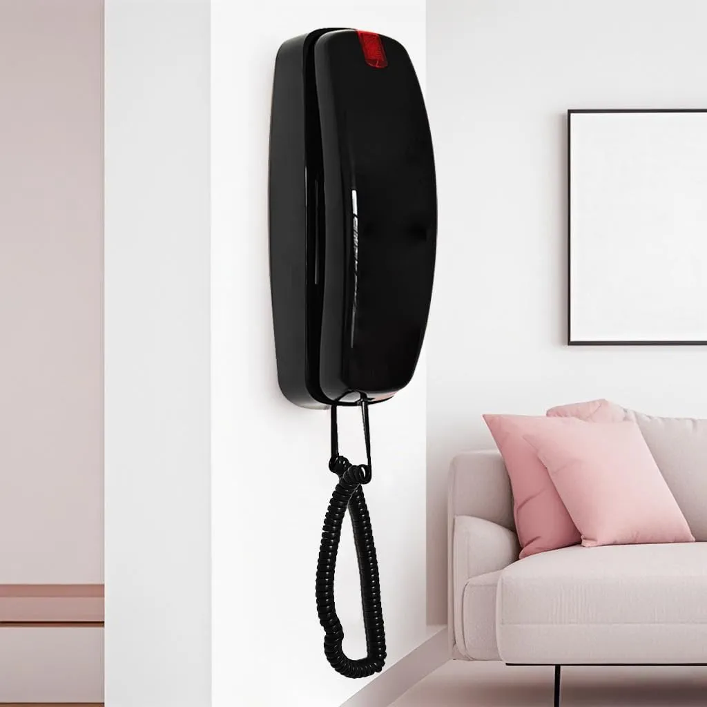 Wall Telephone, TelPal Corded Landline Phone for Home, Trimline Home Phones for Landline Wall Mount, Big Button Wall Telephones with Flash, Redial, Ringer High/Low, Retro Phone No AC Power