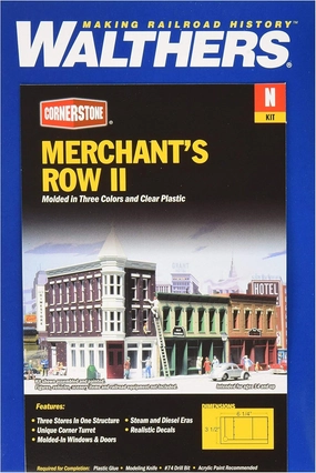 Walthers Cornerstone N Scale Model Merchant's Row Ii Kit, 6-1/4 x 3-1/2" 15.9 x 8.9cm, (933-3224)
