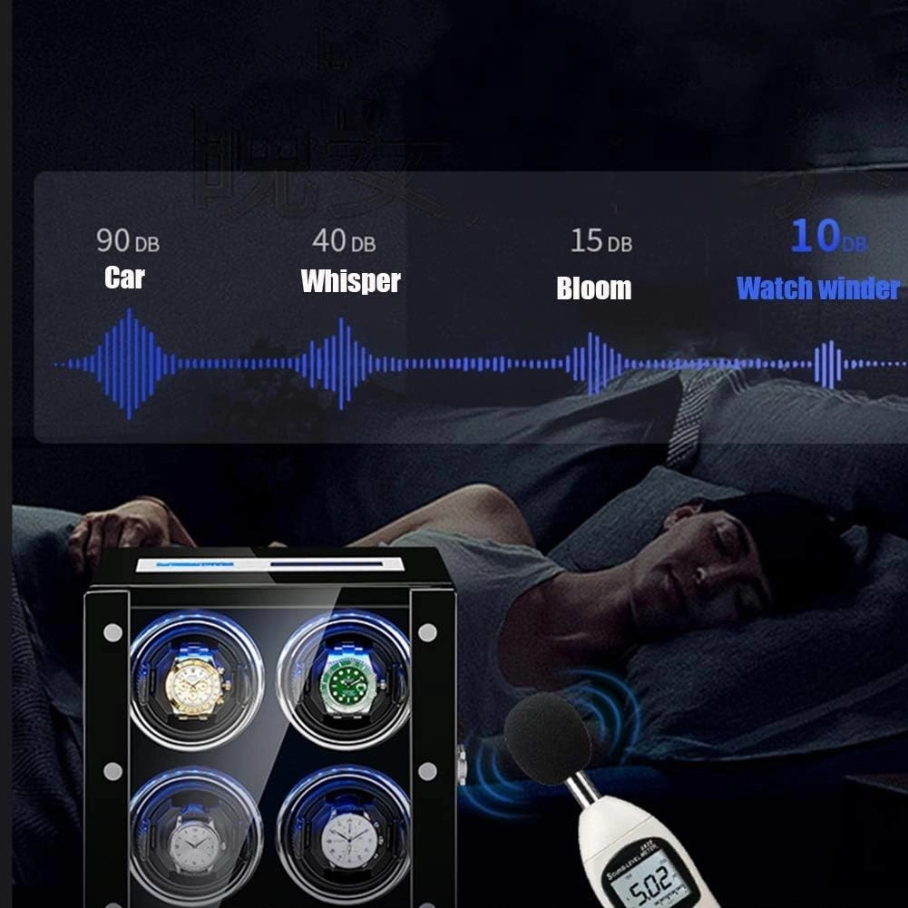 Watch Watch Winder Box with Ultra-Quiet Motor,15 Adjustable Modes,Led Illumination and Touch Display,Wood Shell Piano Finish,Flexible Watch Pillow,9 0