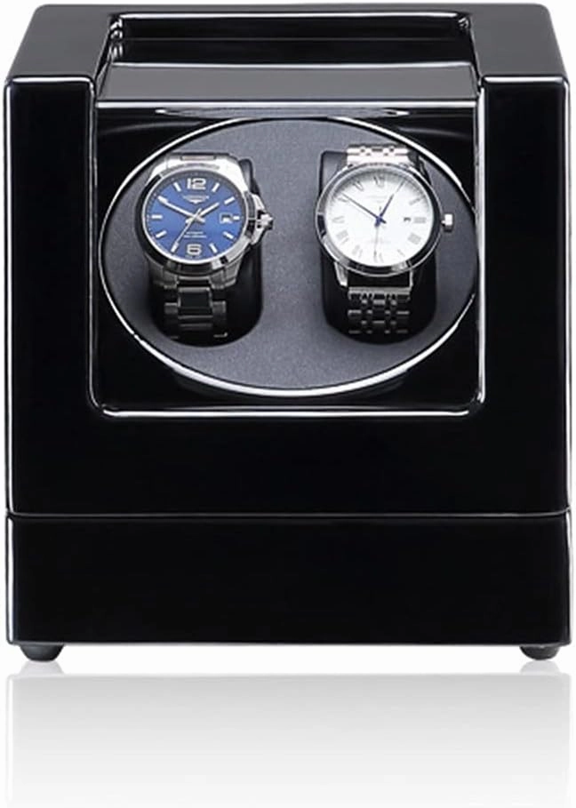Watch Winder Box 2 For Automatic Watches Compatible With Couple Size, Wood Piano Paint Case,Pu Leather Lining Ac Or Battery Powered Super Quiet Japanese Motor,Black 01