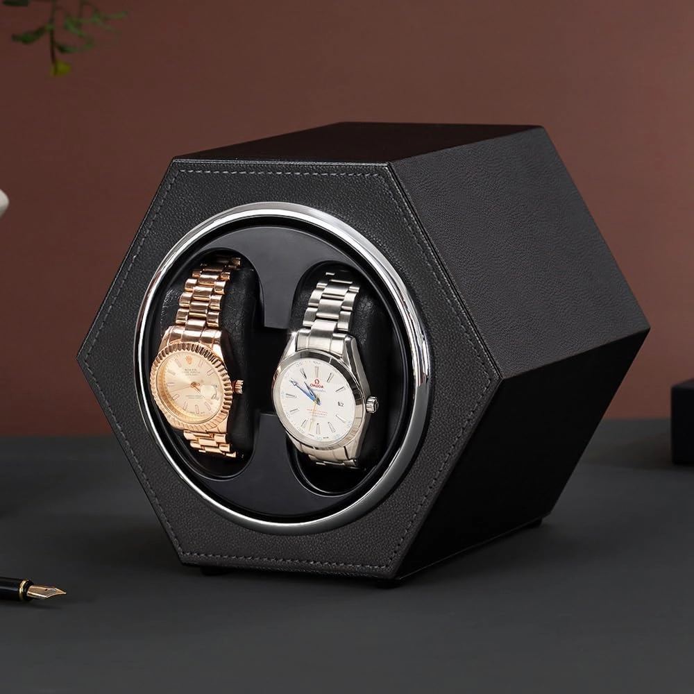 Watch Winder for Automatic Watches, Japanese Motor & PU Leather, Double Watch Rotator with Soft Pillow,2 Rotating Modes– Quiet Operation