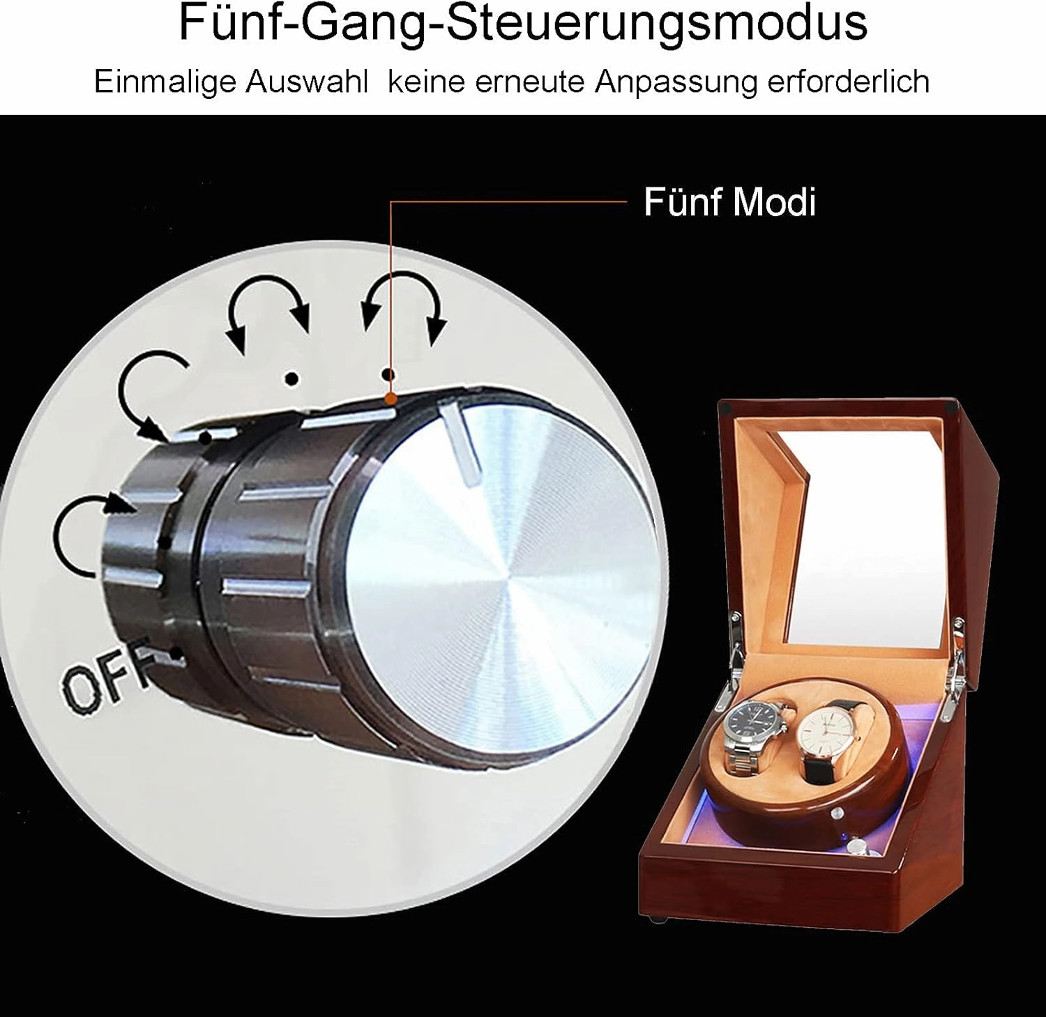 Watch Winder Watch Winder Box for Automatic Watches Or Compatible with Couple Size Double Wood Watch Storage Display Case with Blue Led Backlight AC Or Battery Powered Quiet Japane