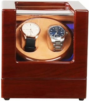 Watch Winder Watch Winder Box for Automatic Watches Or Compatible with Couple Size Double Wood Watch Storage Display Case with Blue Led Backlight AC Or Battery Powered Quiet Japane