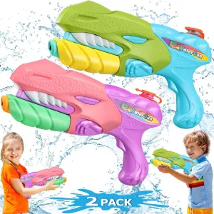 Water Gun 2 Pack, Dinosaur Squirt Guns for Kids Ages 3-12, Pistol Toys for 3 4 5 6 8 12 Year Old Boys, Outdoor Toys for Kids Ages 4-8, Pool Outside Beach Toy for Boy Adults Toddler
