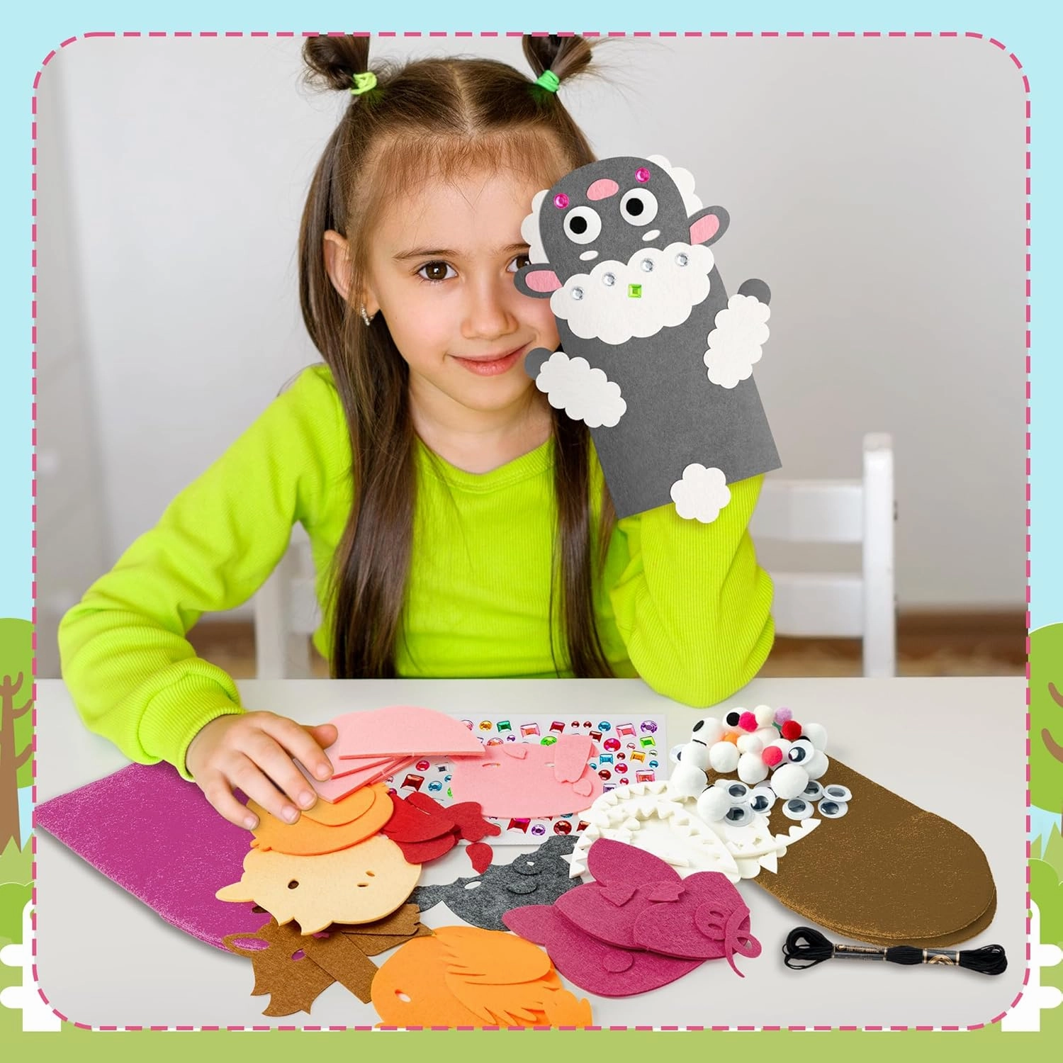 WATINC 6Pcs Hand Puppet Making Kit, Art Craft Felt Sock Puppet Toys, Creative DIY Make Your Own Pompoms Wiggle Googly Eyes Storytelling Role Play Party Supplies Gift for Girls Boys (Farm Animals)