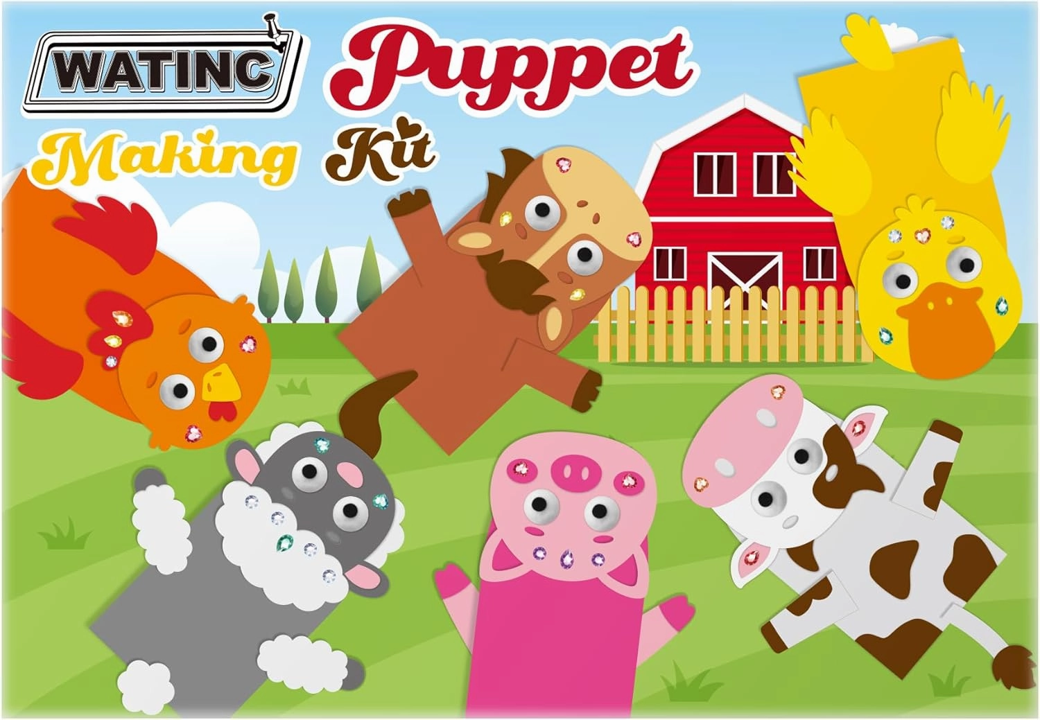 WATINC 6Pcs Hand Puppet Making Kit, Art Craft Felt Sock Puppet Toys, Creative DIY Make Your Own Pompoms Wiggle Googly Eyes Storytelling Role Play Party Supplies Gift for Girls Boys (Farm Animals)