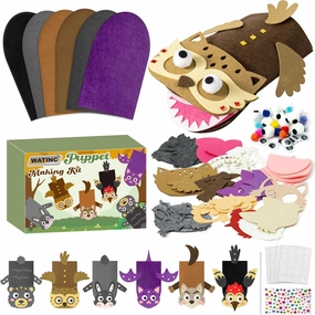 WATINC 6Pcs Hand Puppet Making Kit, Art Craft Felt Sock Puppet Toys, Creative DIY Make Your Own Pompoms Wiggle Googly Eyes Storytelling Role Play Party Supplies Gift for Girls Boys (Woodland B)
