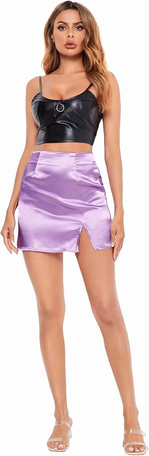 WDIRARA Women's Summer Solid Split Hem Zip Back Mini Workwear Skirt