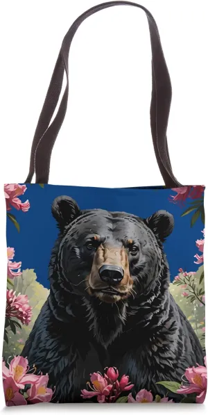 West Virginian Bear and Pink Rhododendrons Tote Bag