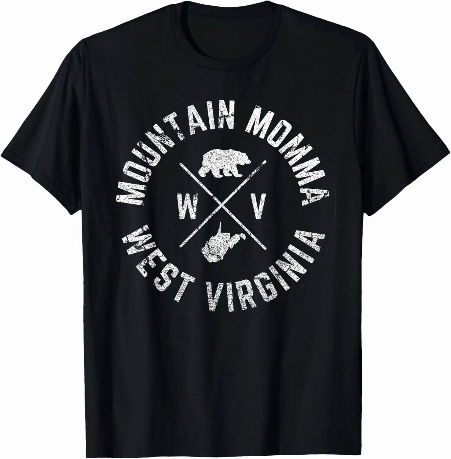 West Virginia Mountain Momma State Map WV Home Bear Vintage T-Shirt