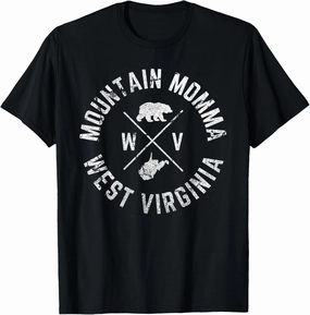 West Virginia Mountain Momma State Map WV Home Bear Vintage T-Shirt