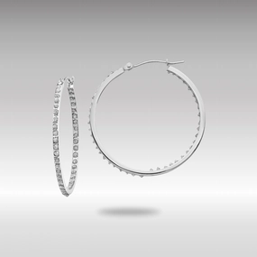 White Gold Diamond Fascination Round Hinged Hoop Earrings - Model DF255