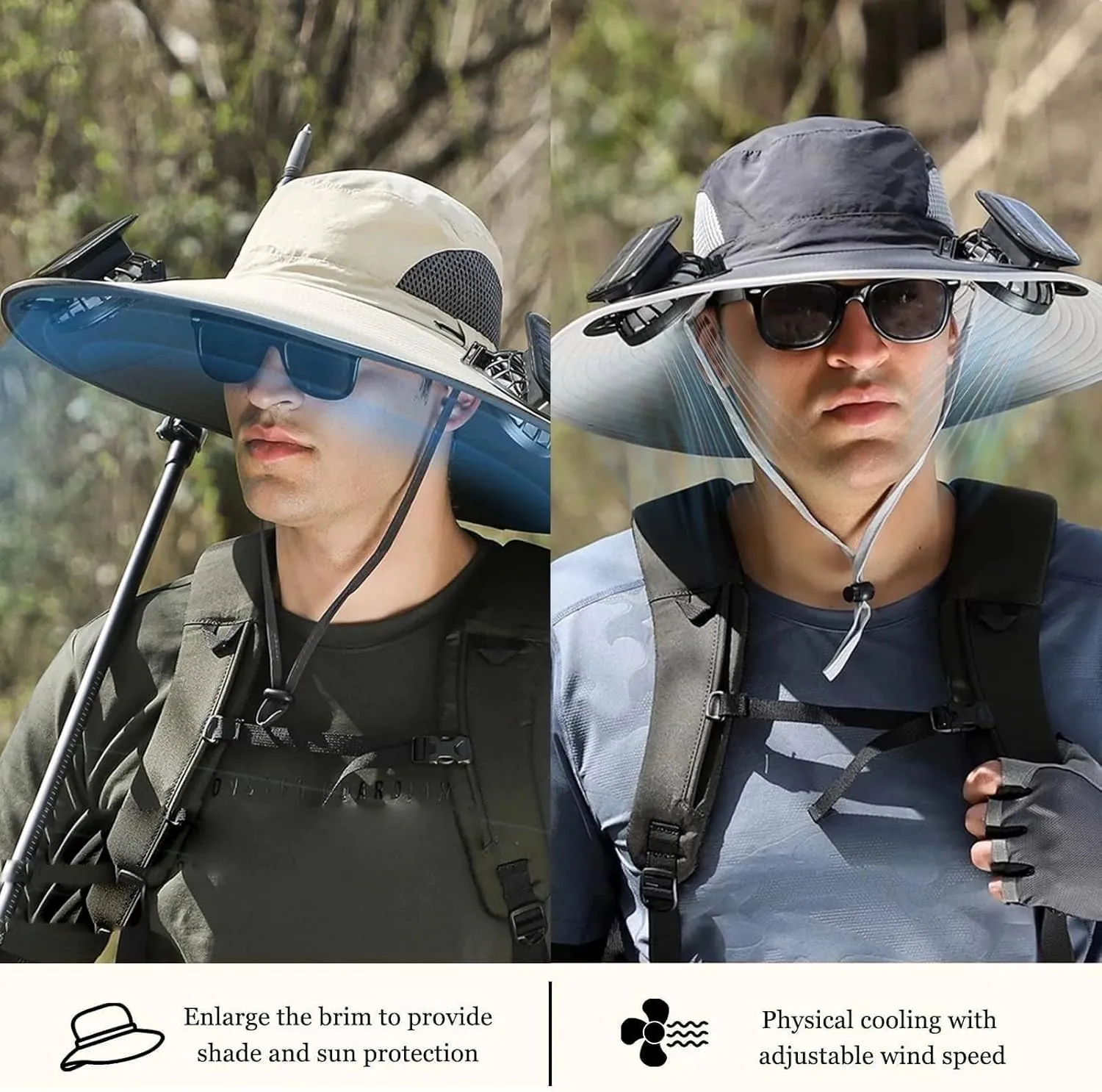 Wide Brim Solar Fan Hat,Fishing Hat with 2 Fan 3 Speed Men Women Outdoor Hat