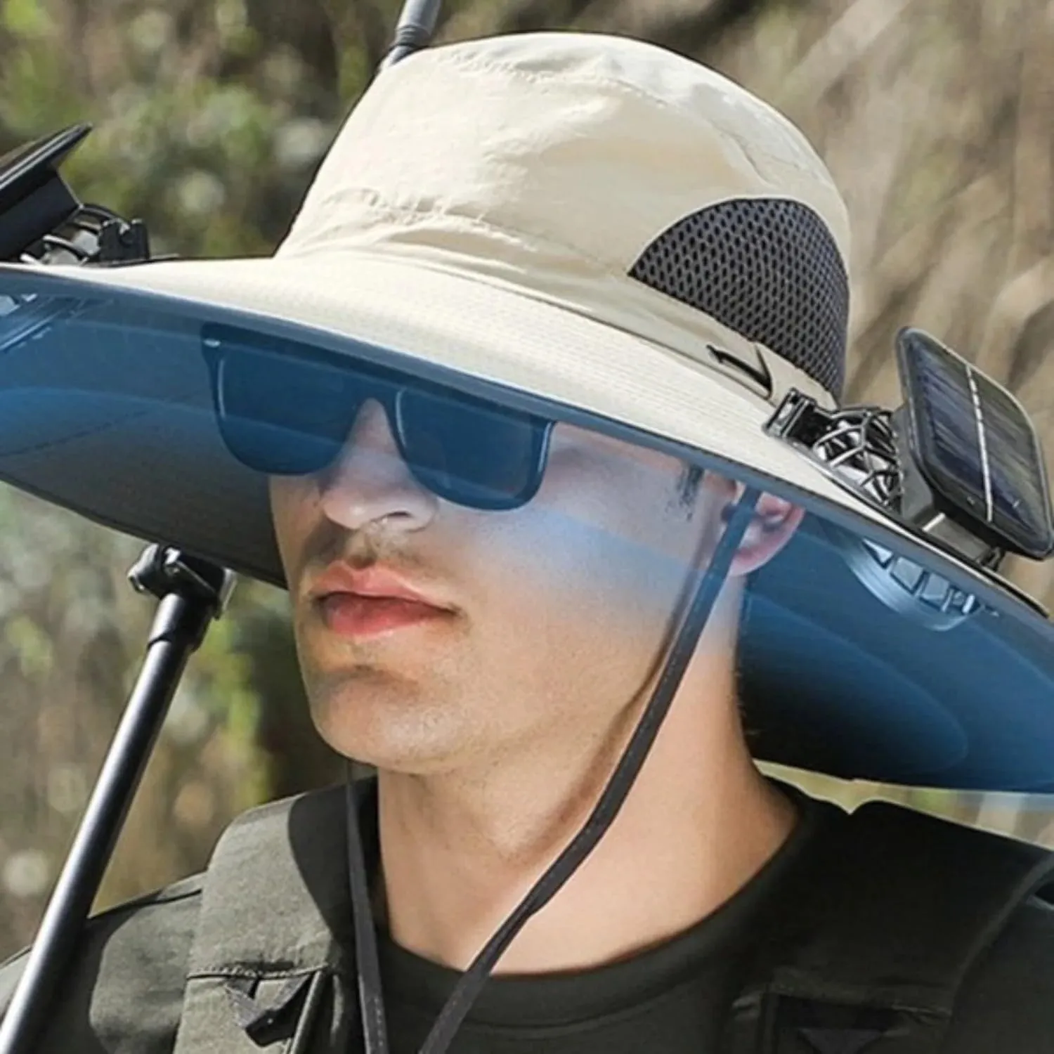 Wide Brim Solar Fan Hat,Fishing Hat with 2 Fan 3 Speed Men Women Outdoor Hat