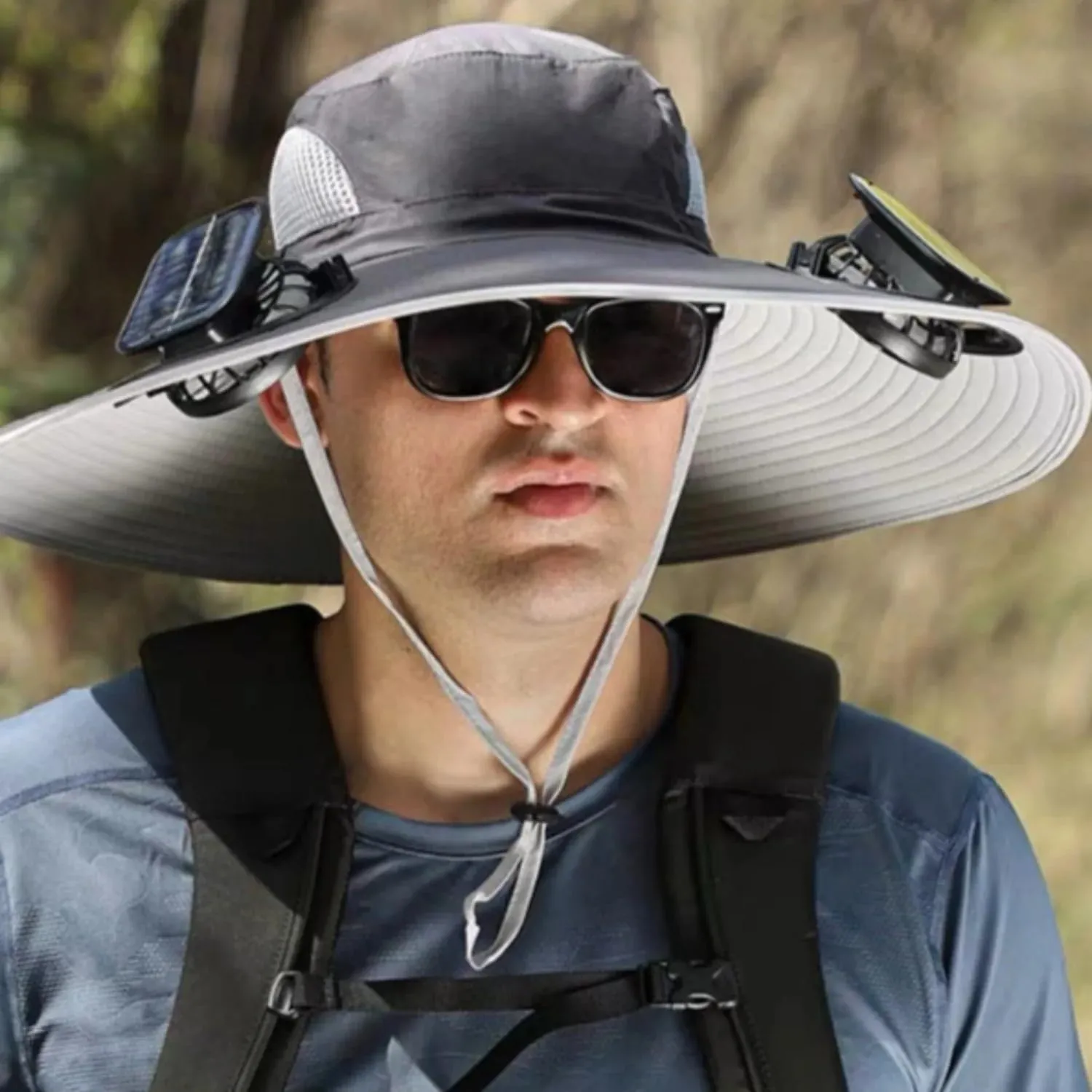 Wide Brim Solar Fan Hat,Fishing Hat with 2 Fan 3 Speed Men Women Outdoor Hat