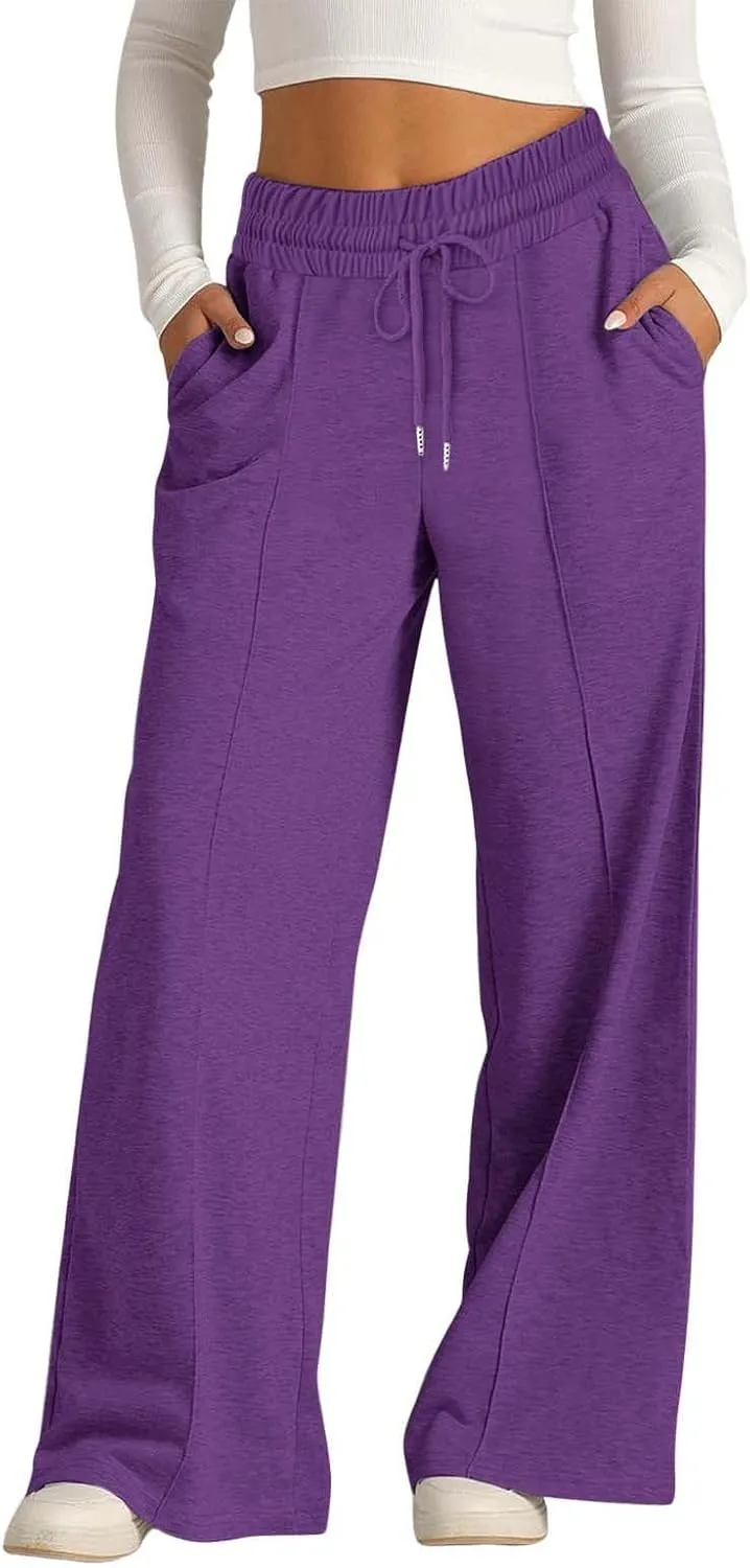 Wide Leg Sweatpants Women High Waist Drawstring Loose Lounge Sweat Pants with Pockets
