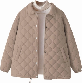 Winter Coat For Women 2024 Long Sleeve Button Puffer Coat Casual Lightweight Trendy Winter Jacket