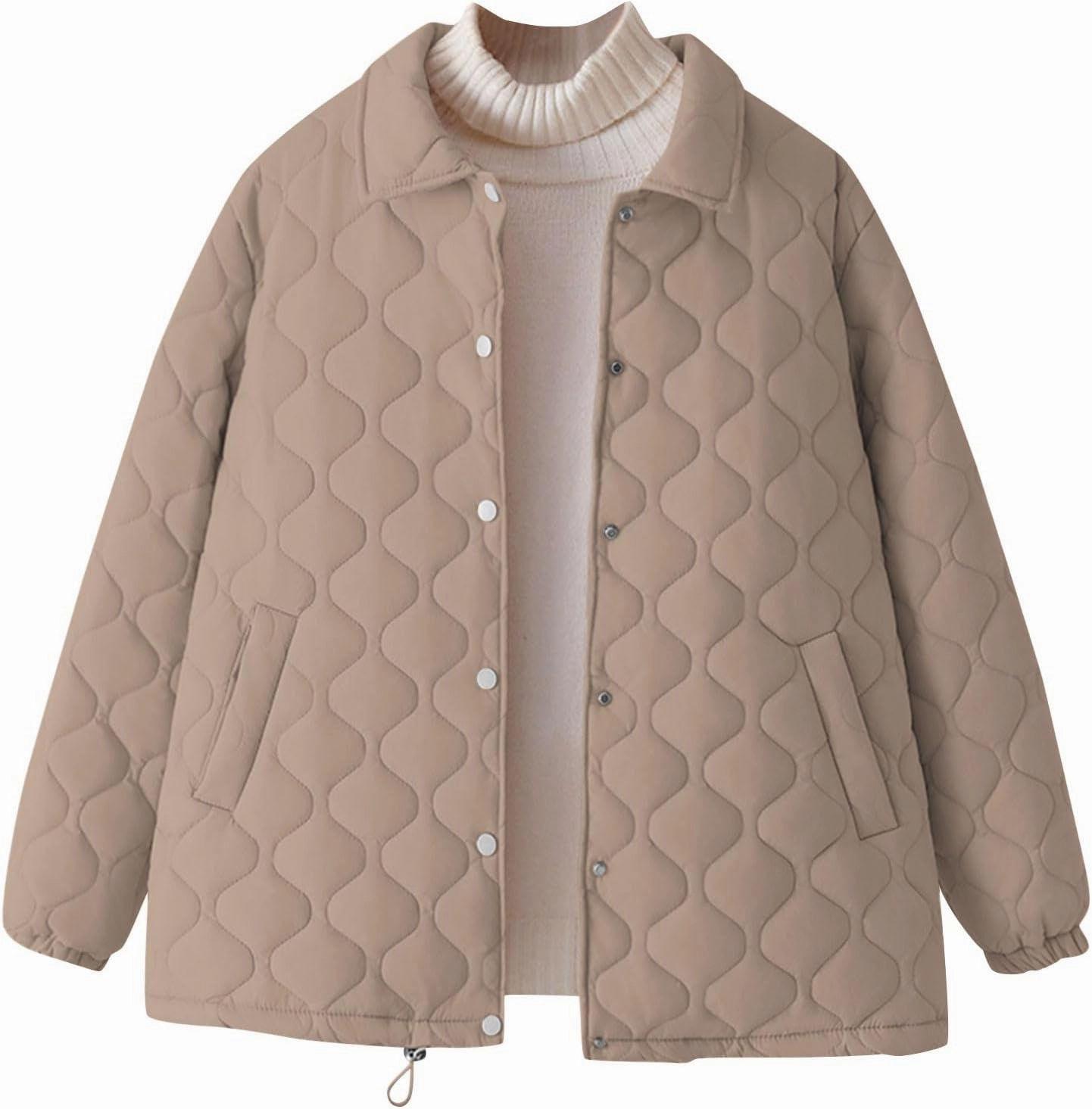 Winter Coat For Women 2024 Long Sleeve Button Puffer Coat Casual Lightweight Trendy Winter Jacket