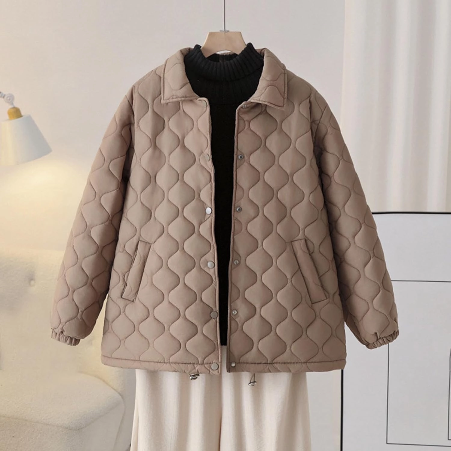 Winter Coat For Women 2024 Long Sleeve Button Puffer Coat Casual Lightweight Trendy Winter Jacket