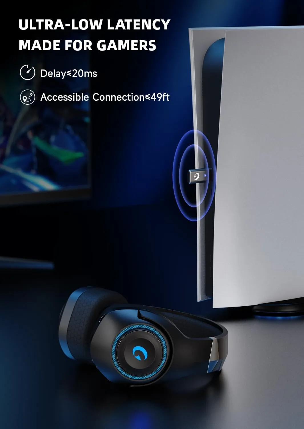 Wireless Gaming Headset for PS5/PC/Switch - 2.4GHz Ultra-Low Latency, 3D Surround Sound | 40Hr Playtime, Detachable Mic & Dual Connectivity - Wireless Gaming Headphones for PC, Phone, Laptop, Mac