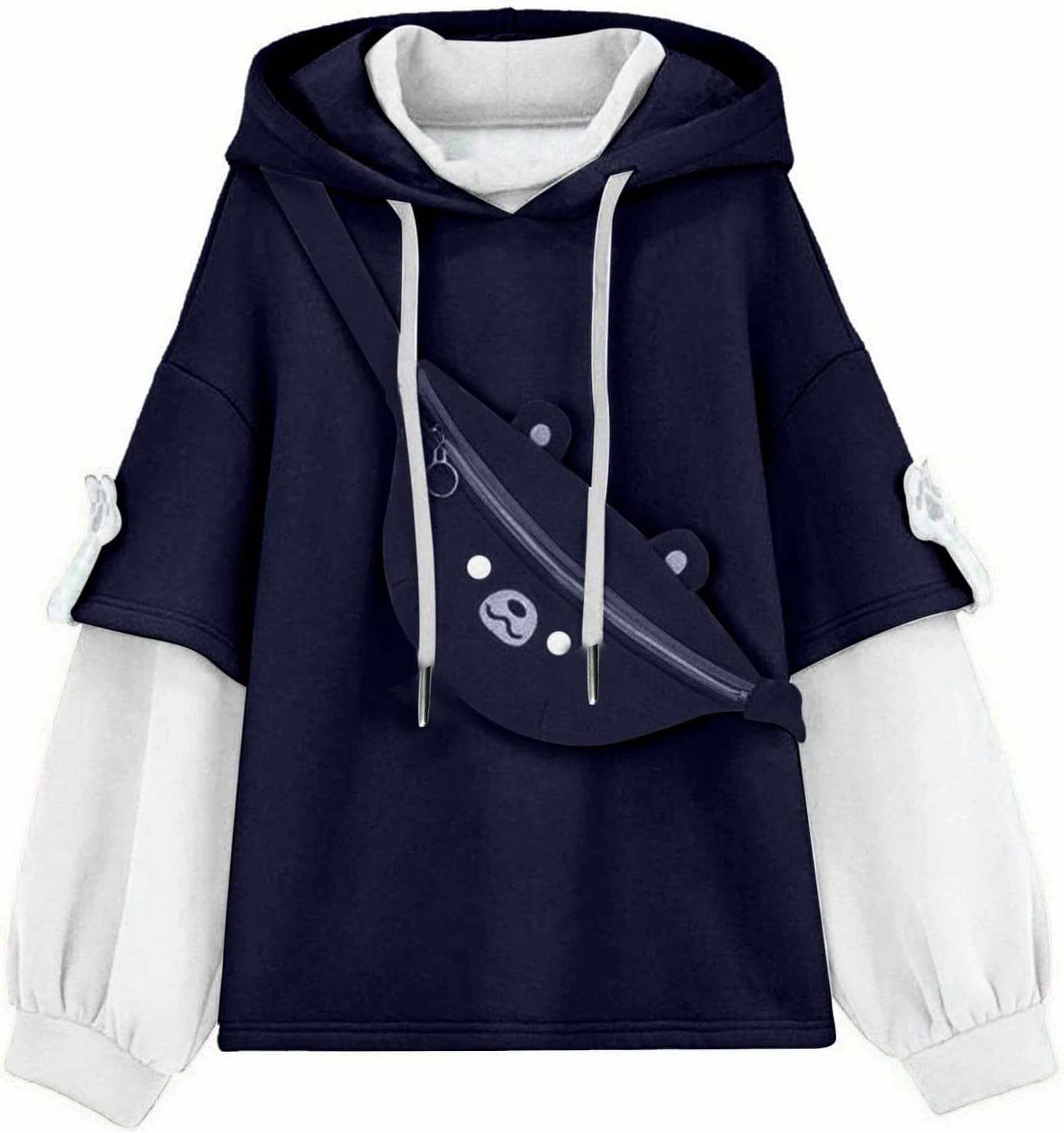 Wkishenl Cute Bear Hoodies for Womens Kawaii Clothes Long Sleeve Aesthetic Sweatshirts Patchwork Shirts with Personality Bag