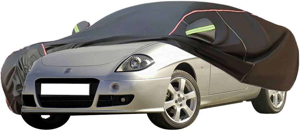 WOLWES Car Cover are Suitable for Fiat Barchetta All-Weather Windproof, Snowproof, Rainproof, UV-Protected and Breathable All-Season Universal with Side Door Zip Oxford Cloth Car Cover (Color : Black