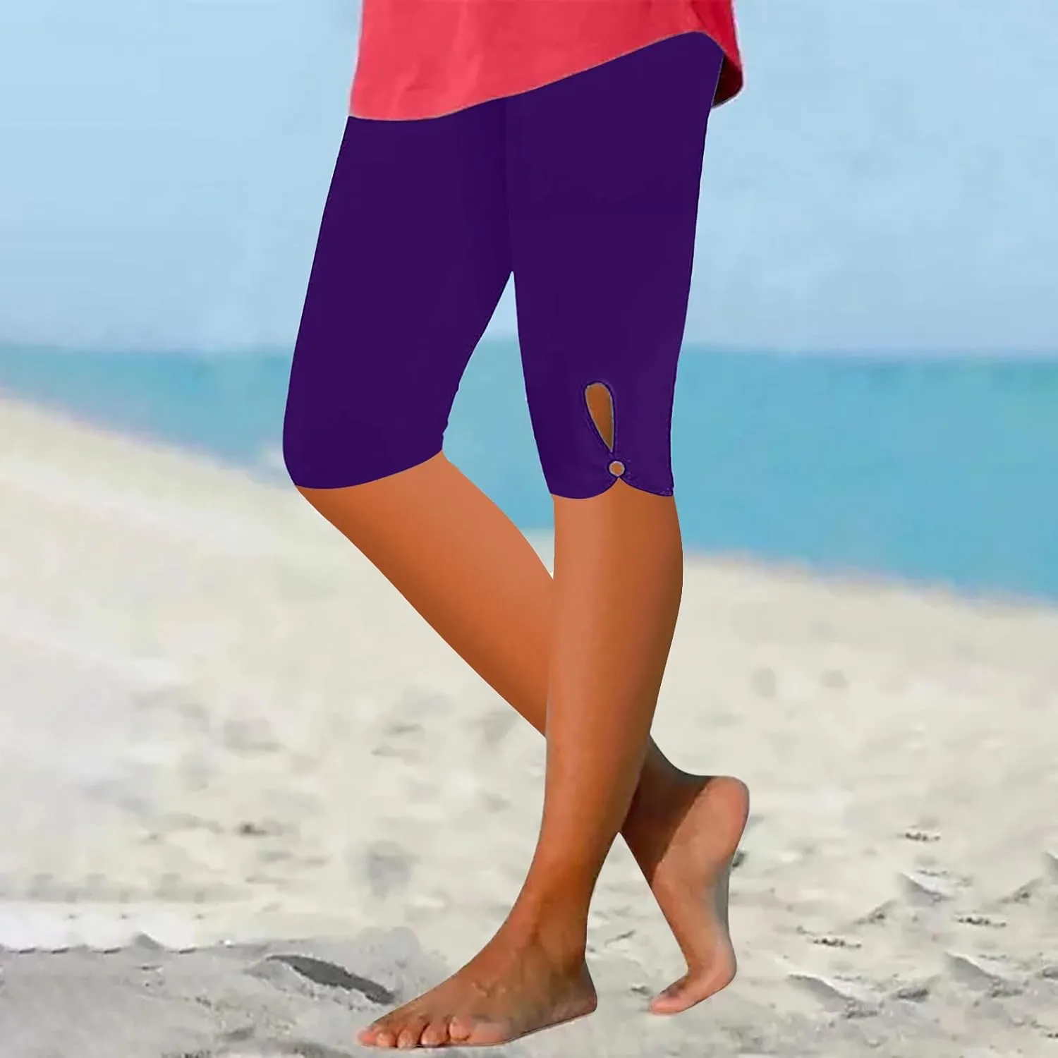 Women Elastic Comfy Yoga Sports Shorts Summer Casual Knee Length Leggings Athletic Workout Biker Shorts