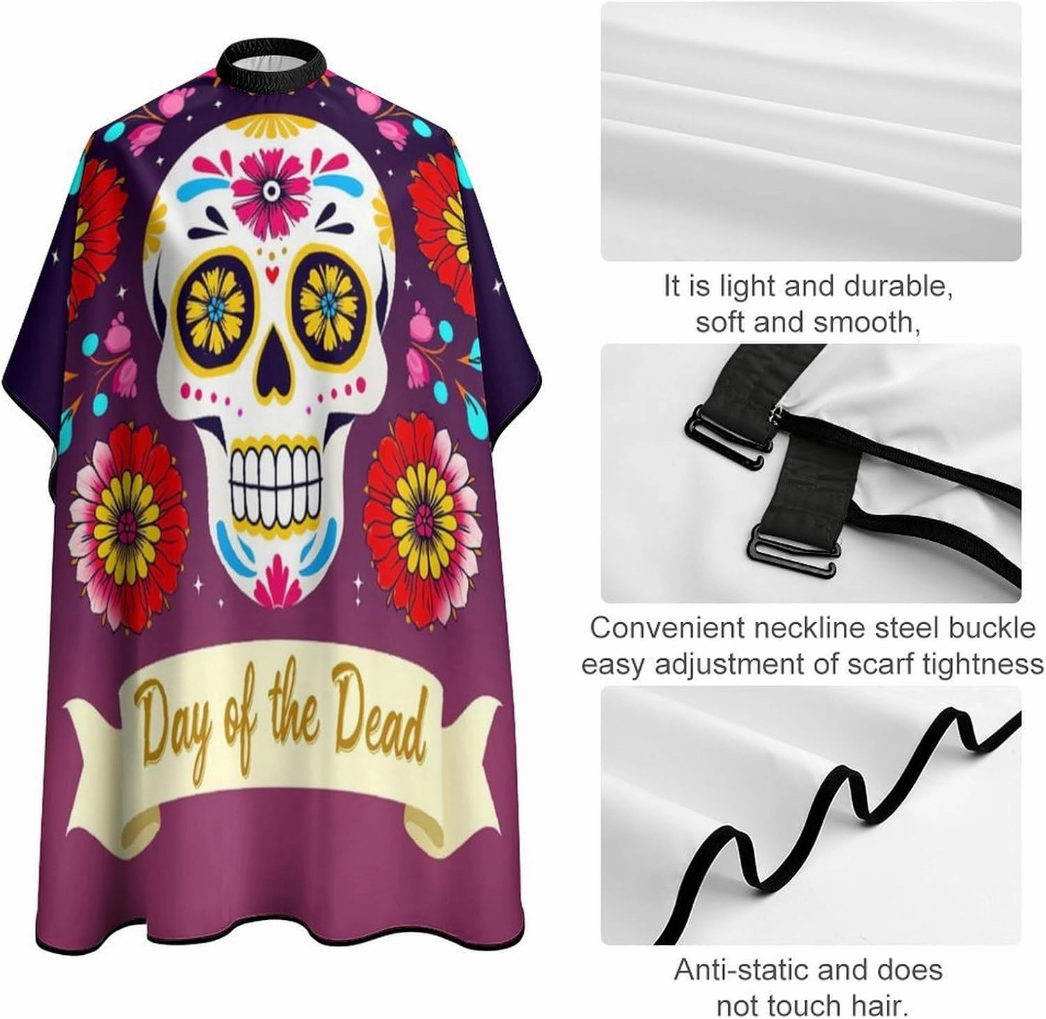 Women Multi Colorful Flowers Sugar Skull Art Hair Salon Cutting Cape - Large Long Hairdressing Apron for Home Stylists, Haircut Tools