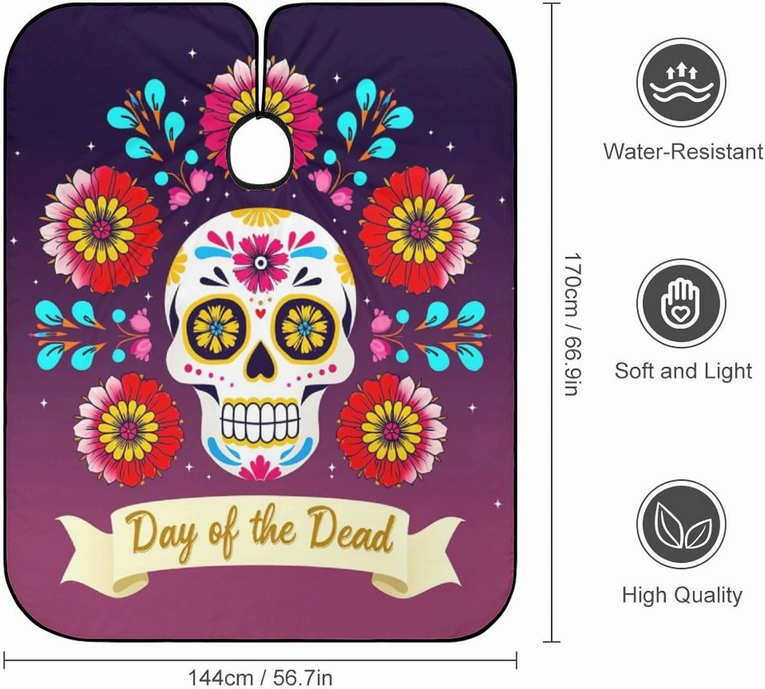 Women Multi Colorful Flowers Sugar Skull Art Hair Salon Cutting Cape - Large Long Hairdressing Apron for Home Stylists, Haircut Tools