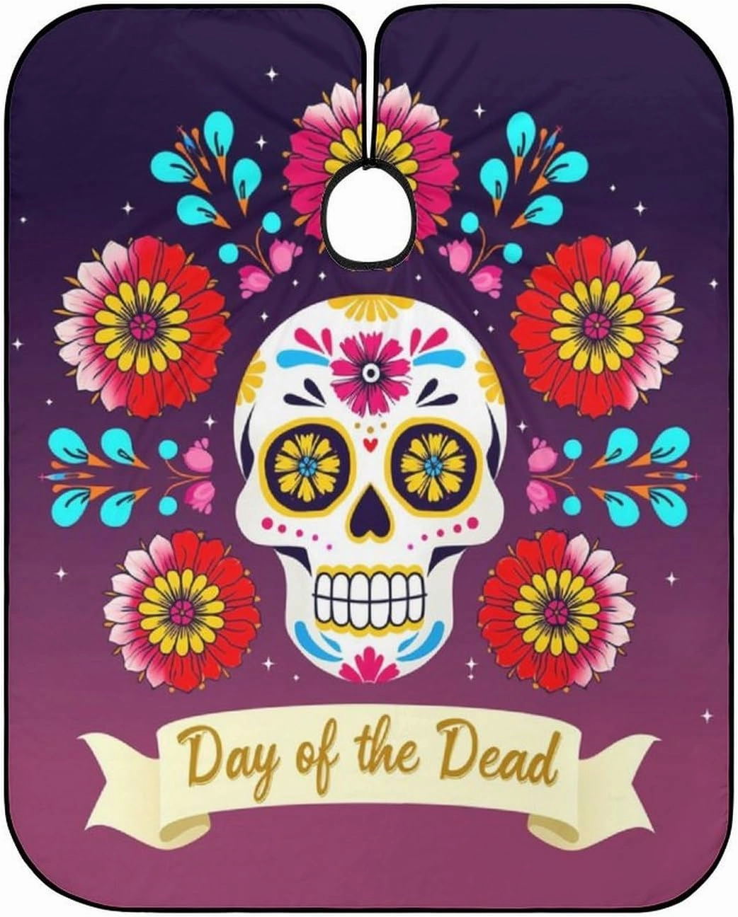 Women Multi Colorful Flowers Sugar Skull Art Hair Salon Cutting Cape - Large Long Hairdressing Apron for Home Stylists, Haircut Tools