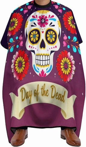 Women Multi Colorful Flowers Sugar Skull Art Hair Salon Cutting Cape - Large Long Hairdressing Apron for Home Stylists, Haircut Tools