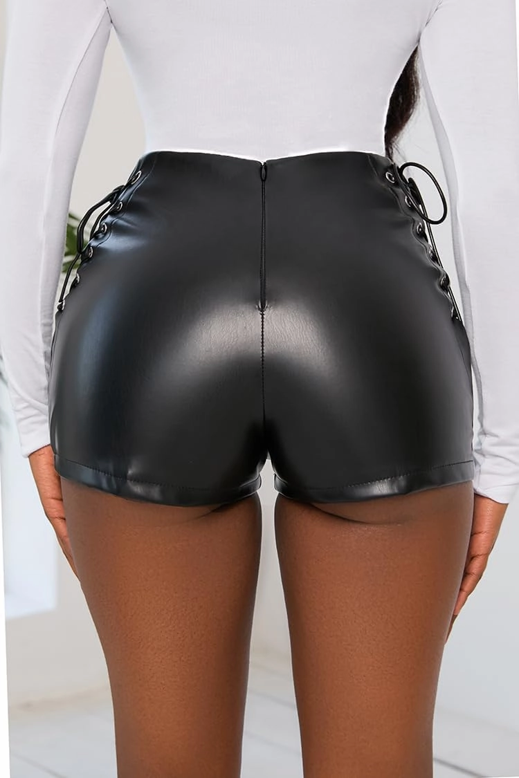 Women's PU Leather High Waisted Straight Leg Skinny Shorts Slim Faux Leather Stretch
