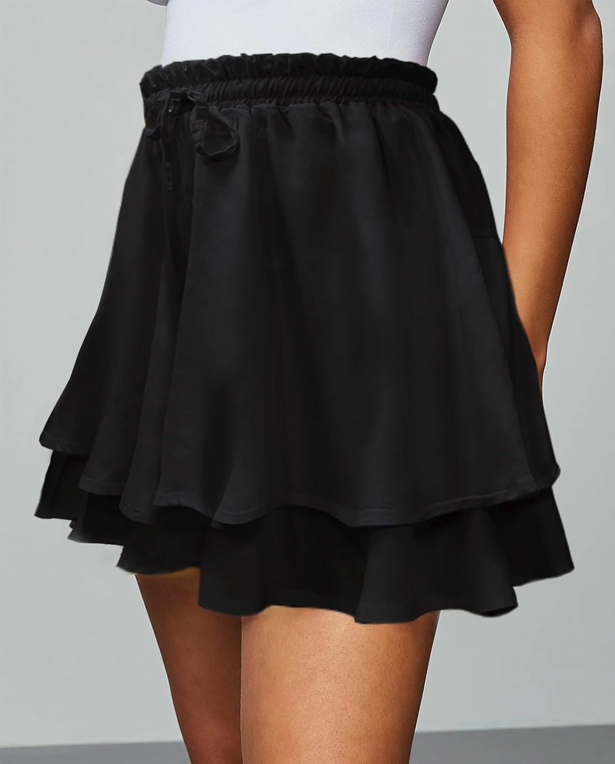 Women's Summer Floral Ruffle Hem Skirt Shorts Elastic High Waist Layered Tiered Boho Mini Skorts Skirts