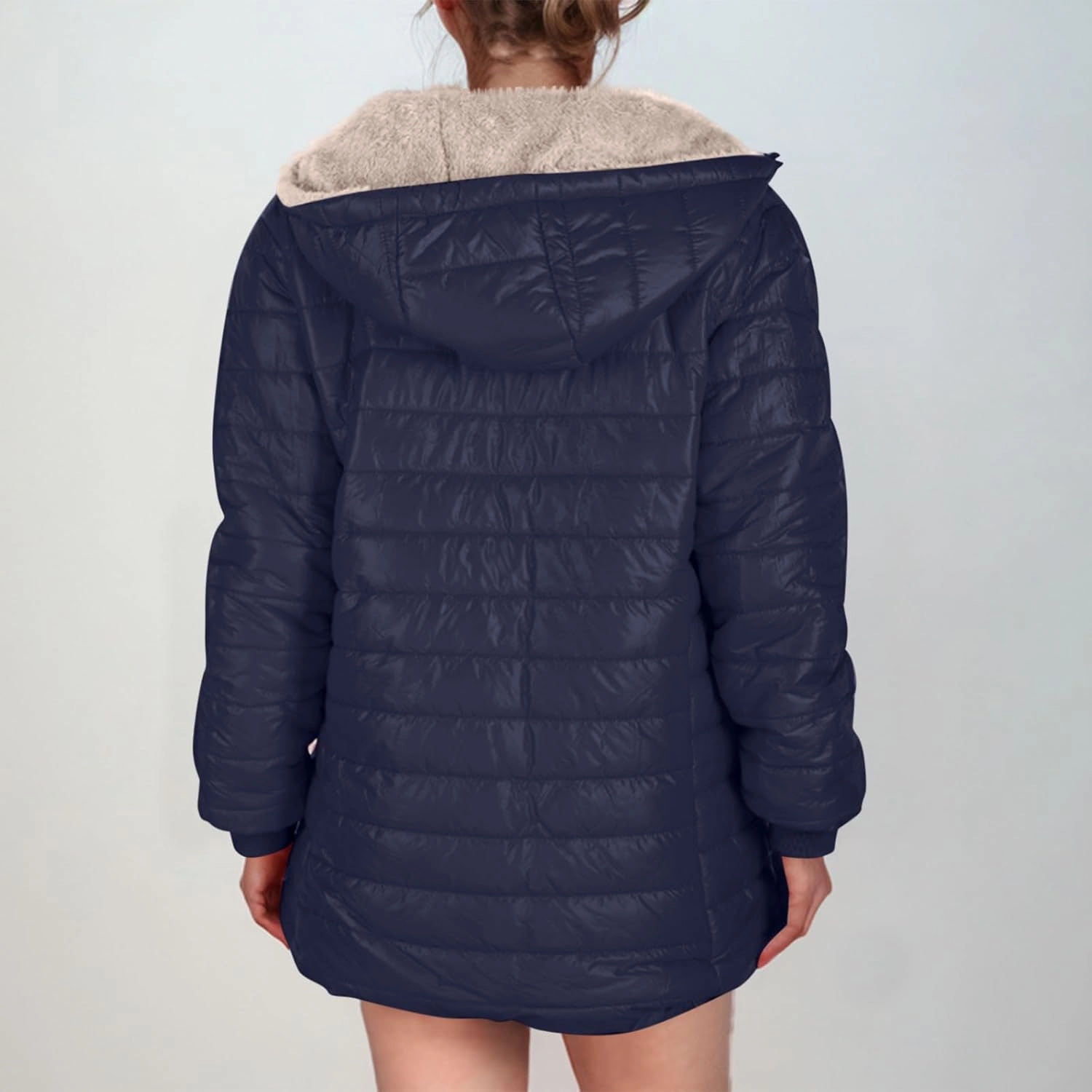 Women's Winter Coats Long Sleeve Fleece Lined Puffer Coat Full Zip Baggy Winter Jacket with Pockets