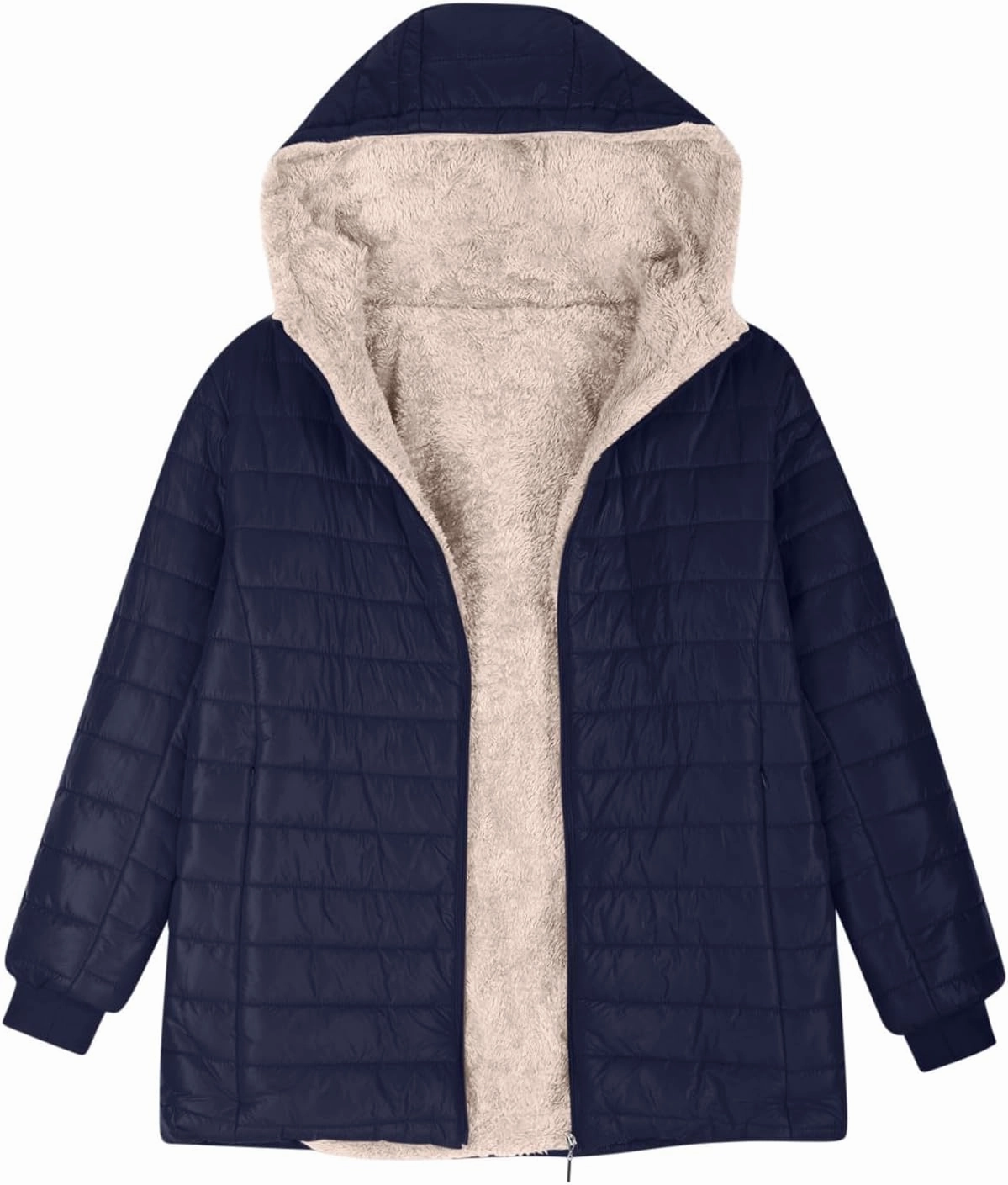 Women's Winter Coats Long Sleeve Fleece Lined Puffer Coat Full Zip Baggy Winter Jacket with Pockets