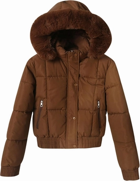 Women Winter Jacket Thicken Fleece Lined Puffer Jacket Long Sleeve Zip Up Warm Winter Coats with Fleece Hood