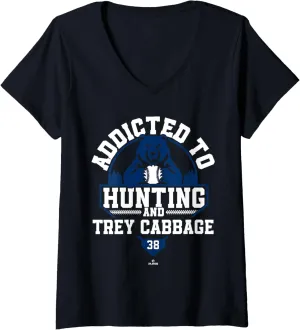 Womens Addicted to Bear Hunting & Trey Cabbage Houston Baseball V-Neck T-Shirt