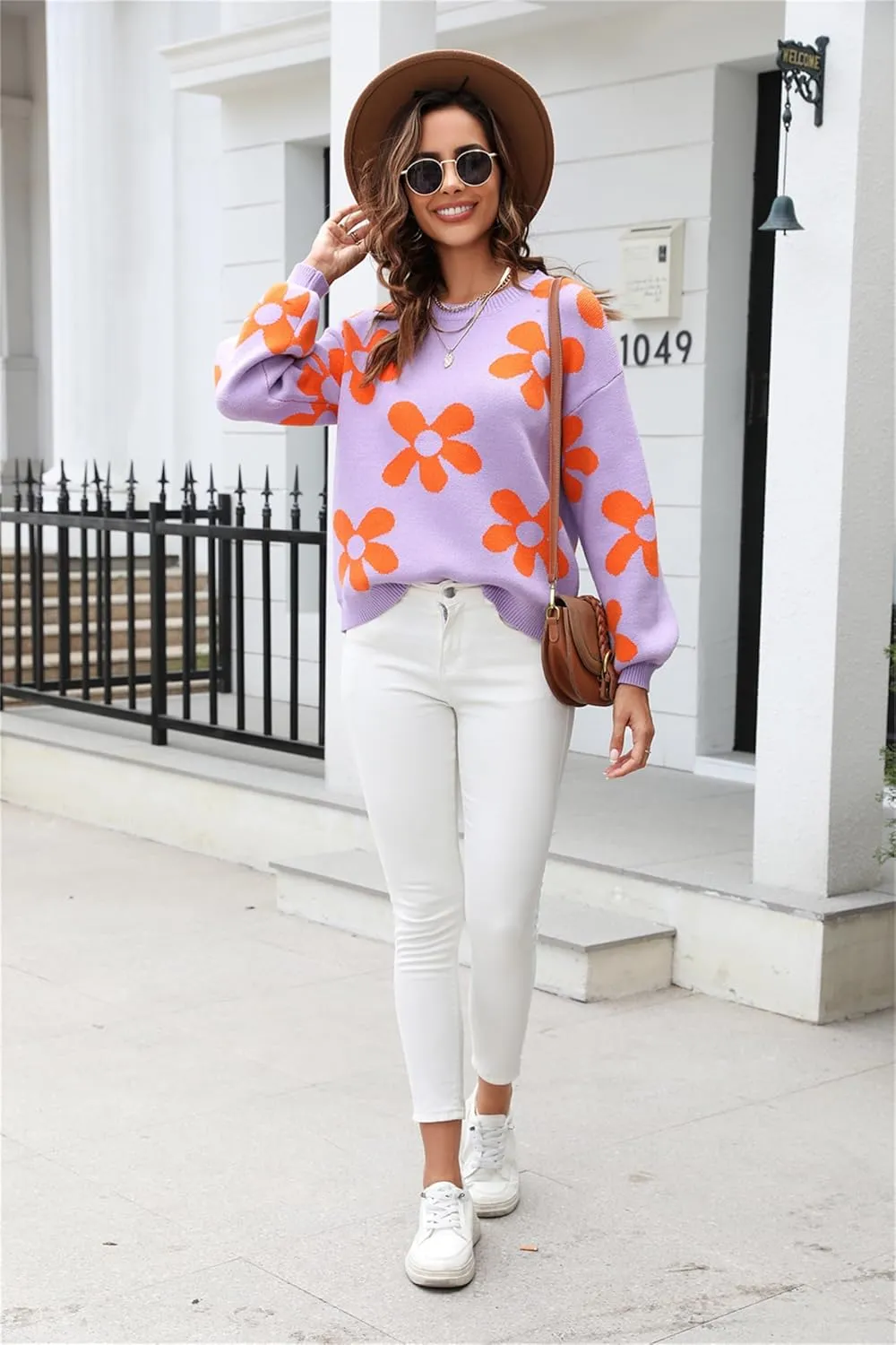 Womens Autumn Winter Sweaters Warm Comfortable Pullovers Casual Fashion Cardigans Ladies Printed Flower Sweater