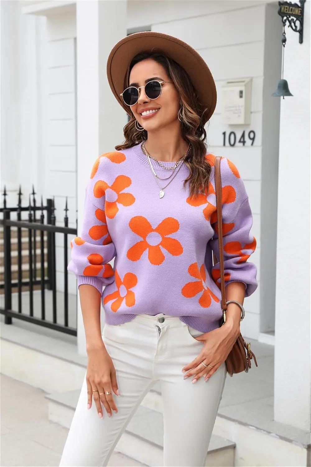 Womens Autumn Winter Sweaters Warm Comfortable Pullovers Casual Fashion Cardigans Ladies Printed Flower Sweater
