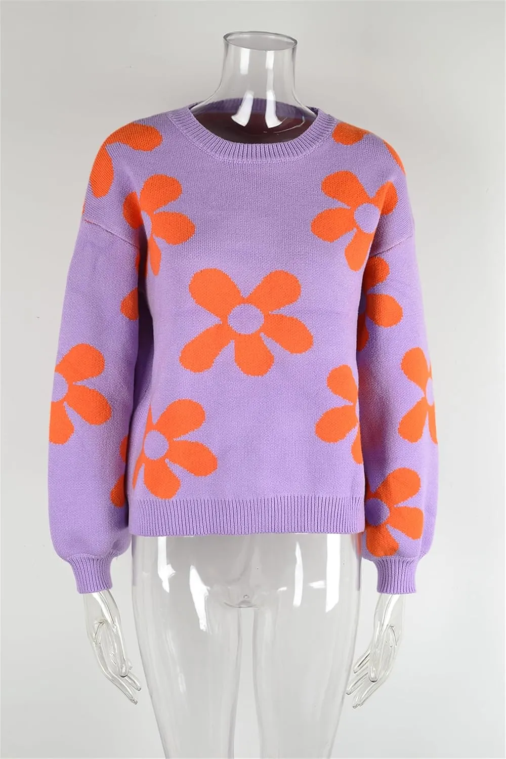 Womens Autumn Winter Sweaters Warm Comfortable Pullovers Casual Fashion Cardigans Ladies Printed Flower Sweater