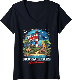 Womens Noosa Heads Australia Flag Australian Vacation Souvenir V-Neck T-Shirt