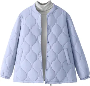 Women's Quilted Jacket Long Sleeve Lightweight Puffer Jacket Button Baggy Winter Coats with Pockets