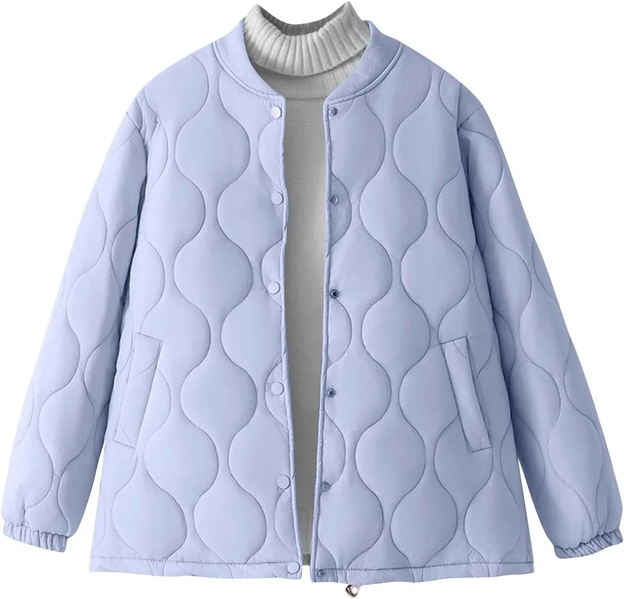 Women's Quilted Jacket Long Sleeve Lightweight Puffer Jacket Button Baggy Winter Coats with Pockets