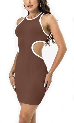Womens Sexy Cut Out Waist Open Back Bodycon Dress Ankle Length Ribbed Party Club Midi Mini Dresses