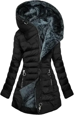 Women's Warm Winter Coat Snow Ski Jacket Fleece Lined Military Jacket Women Faux Fur Hooded Coat Puffer Down Jacket