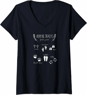 Womens Animal Tracks Field Guide Cute Fun Animal Footprint Graphic V-Neck T-Shirt